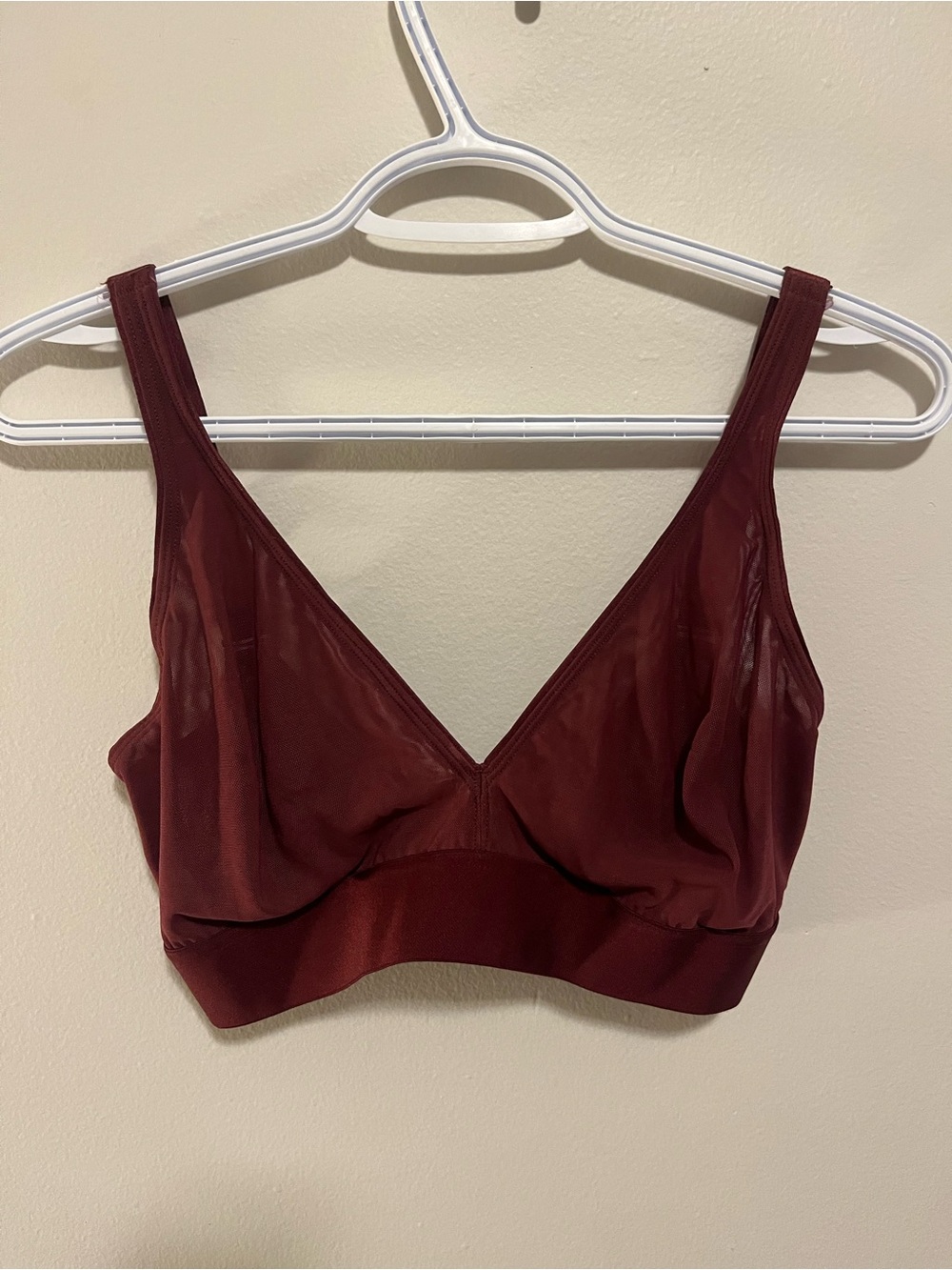 Parade Plunge Silky Mesh Wireless Bralette (Burgundy; 1+)